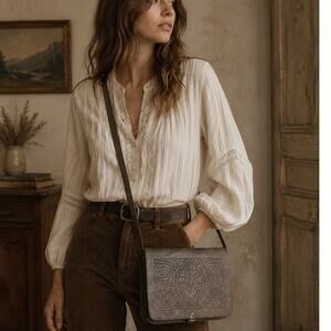 Vintage Leather tooled crossbody bag